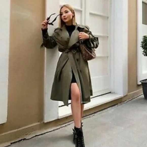 Green Coat Zara Dress Coat Zara Olive Green Long Coat Wool Size M